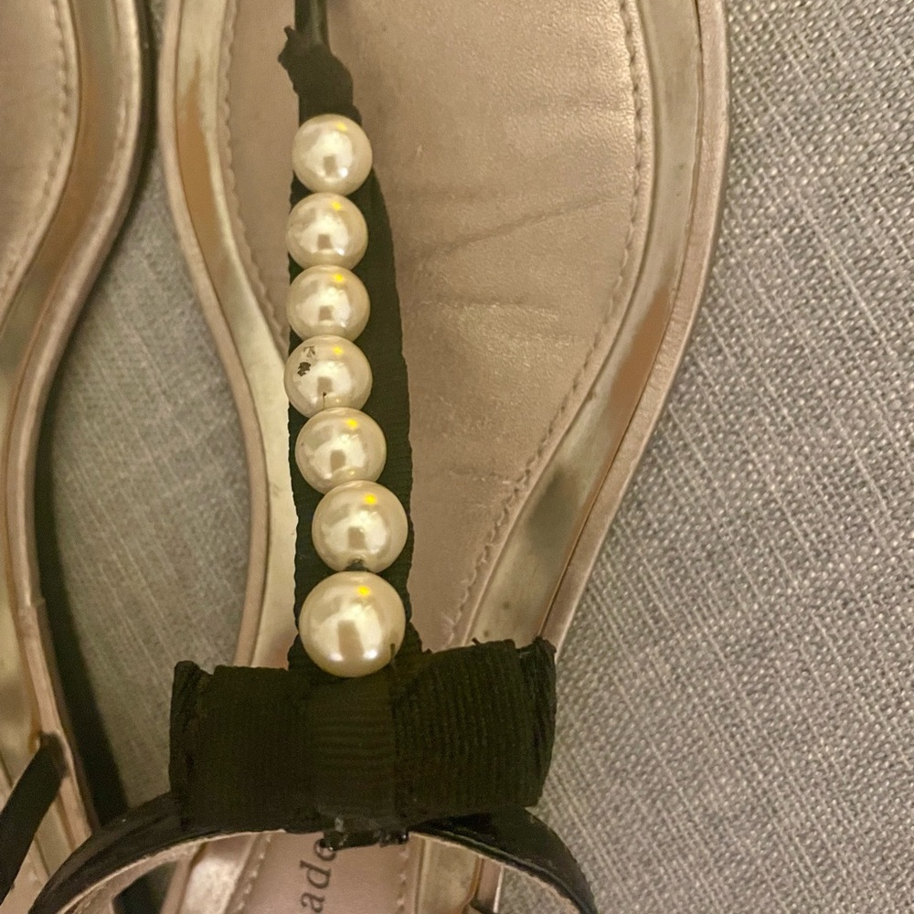 Kate Spade Rose Gold T-Strap Sandals with Pearls - US 8.5